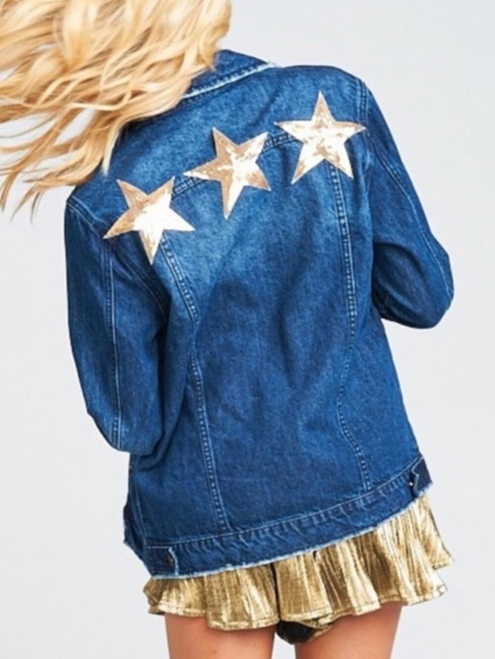 Show Me Your Mumu Drine Denim Jacket with Patch ~ Mediterranean